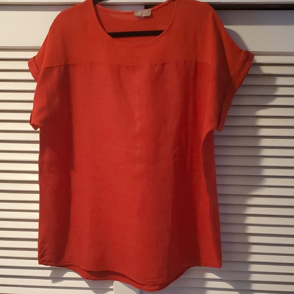Saiph Lab Red Linen Cap Sleeve Blouse Size 2X